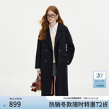 范思蓝恩钻石立裁系列 100%羊毛复古翻领双排扣大衣女秋冬高级感毛呢外套 气质黑 XXS