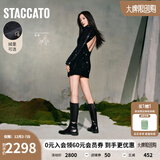 思加图【杨幂同款】冬季新款骑士三重奏英伦风骑士靴加绒长靴EAJ40DG5 经典黑 38