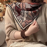 2025新款潮流提花围巾棉麻围巾美拉德彩色树叶方巾丝巾L7 彩色树叶提花 70*70