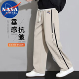 NASA MARVEL休闲裤男春秋季宽松美式潮流侧边条纹运动裤子 卡其 2XL