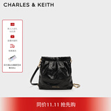 CHARLES&KEITH迷你菱格流浪包单肩斜挎双肩包包女包生日礼物CK2-60782390 Black黑色 S
