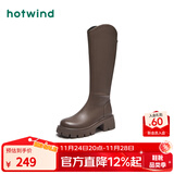 热风（Hotwind）女靴小v口显瘦长靴冬季新款通勤百搭复古增高靴子时尚休闲西部靴 02棕色（四季单里3802） 36 (230mm)