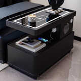 锦尚未莱可移动茶几小户型现代简约边柜轻奢客厅意式极简智能沙发边几推车 耀夜黑钢化玻璃面【无线充+氛围灯+蓝牙音响+USB】 深90*宽40*高57