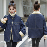 妹丫牛仔加绒外套女冬季2025年小个子慵懒宽松派克服加厚毛绒棉衣百搭 图片色 M