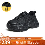 骆驼（CAMEL）老爹鞋女网布皮面拼接双系带厚底休闲鞋 L24S283079R 黑色绒里 39