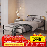 天坛家具铁艺床经典单双人钢木铁床现代环保简约小户型黑白色铁艺婚床 黑床+21cm弹簧床垫 1.0*2.0m