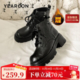 意尔康女靴厚底百搭加绒马丁靴女复古英伦风短靴 14738W黑色36