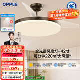 欧普（OPPLE）客厅风扇灯吊扇灯隐形卧室餐厅吊灯高显色调光大风量静音吊扇 全光谱【42寸黑色48瓦】遥控调风调光