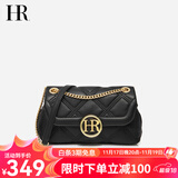 HR赫莲娜包包女包菱格链条包女小包女士单肩斜挎包女生日礼物 黑色(升级头层牛皮)