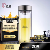 希诺（HEENOOR）抗菌玻璃杯双层防烫办公车载水杯男高档泡茶杯子XN-9607K 410mL