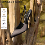 CHARLES&KEITH质感链条尖头高跟凉鞋子女鞋生日礼物送女友CK1-60280377 Black黑色 37 (235)