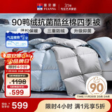 富安娜90%鸭绒羽绒被芯 单人宿舍四季被子春秋被 500g填充1.2米床蓝灰