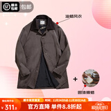 马登工装复古英伦油蜡风衣男秋秋中长款灯芯绒撞色大衣宽松披风外套 油蜡风衣+蜂蜡组合 M