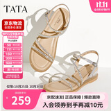 他她（TATA）绝美坡跟凉鞋女外穿一字带时装凉鞋夏季7UA03BL4 银色 36