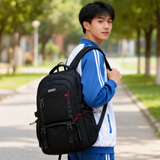 Edison高中生书包大容量初中大学生防泼水双肩包旅行背包 K052-7G黑色