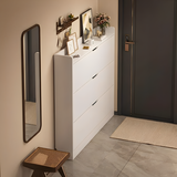 米昊（MIHAO） 鞋柜超薄多功能翻斗玄关柜防尘储物柜家用门口现代简约木鞋柜 【三斗踢脚】暖白色50*17cm