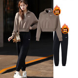 耐克（NIKE）女装套装 秋季新款经典运动大logo卫衣上衣外套休闲长裤 两件套 简约卫衣+收口长裤 加绒 L/165