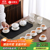 金镶玉功夫茶具整套装陶白瓷家用泡茶盖碗高端送人礼盒 羊脂玉金亭山水