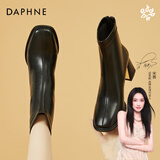 DAPHNE达芙妮女靴短靴女款高跟皮春秋单靴新款女鞋春款瘦瘦靴子 黑色 加绒 跟高6.5CM  35 (225mm)
