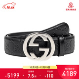 GUCCI 古驰 GUCCI腰带 男士经典双G压纹商务休闲时尚皮带腰带 黑色 411924 CWC1N 1000 95(建议腰围91-99CM)