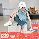 左西男童夏装套装2025儿童夏季速干篮球服运动背心两件套 蓝灰色 150