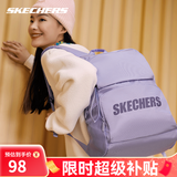 斯凯奇（Skechers）双肩包男女同款书包简约时尚大容量旅行包学生背包 薰衣紫【经典款-约24.4L大容量】