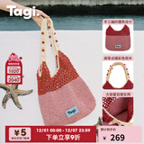 Tagi. 机灵果子手工串木珠手提撞色单肩编织包休闲野餐大容量收纳包 樱桃莓果