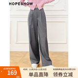 红袖垂顺压褶阔腿西装裤春秋季新款女装遮胯显瘦气质宽松中腰休闲裤 灰060 S