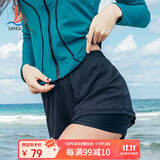 三奇(SANQI) 女士泳裤双层防走光保守平角裤健身沙滩游泳短裤 黑 XXL