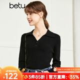 betu百图女装秋季新款毛针织衫长袖V型翻领套头上衣针织衫女2208T04 黑色 S