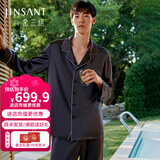 金三塔商场同款真丝睡衣女两件套100%桑蚕丝宽松情侣丝绸睡衣套高级礼物 花青色（男款重磅19姆米） 3XL