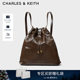 CHARLES&KEITH柔软单肩流浪包水桶包双肩包包女包女士生日礼物CK2-10151393 Dark Brown深棕色 L