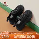 骆驼（CAMEL）老爹鞋女网布皮面拼接双系带厚底休闲鞋 L24S283079 黑色 36