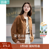 茵曼（INMAN）2025冬季女装新款休闲纯色翻领口袋单排扣百搭短外套上衣 浓咖啡 XL