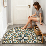 欧纶斯（Oulens）入户门垫地垫客厅卧室地垫进门脚垫卫生间厨房厕所门口地垫可裁剪 Green-半圆 120cm*80cm 【绒面亲肤脚感舒适】