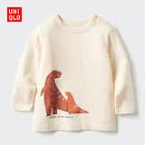 优衣库婴幼儿宝宝圆领T恤/长袖恐龙印花图案479658 01 乳白色 100