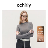 欧时力OCHIRLY 可机洗特级100%美丽诺羊毛针织衫女无缝一体高级感毛衣 灰色 M