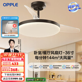 欧普（OPPLE）客厅风扇灯吊扇灯隐形卧室餐厅吊灯高显色调光大风量静音吊扇 【36寸24瓦黑色】遥控调光调风