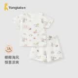 童泰（TONGTAI）宝宝短袖套装夏季纯棉婴儿上衣儿童内衣男女童短裤提花蓝色100cm