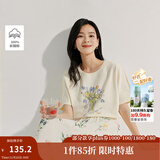 茵曼（INMAN）【商场同款】纯棉印花T恤2025夏季女装新款宽松百搭短袖上衣 古杏色 XL