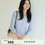 伊芙丽（eifini）蒋欣代言薄透粉色修身百搭针织开衫女罩衫上衣2025春季新款 蓝色 M 105-115斤