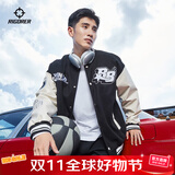 准者棒球服夹克外套男装2025秋冬新款美式复古PU皮袖休闲宽松运动开衫 909纯正黑 XL