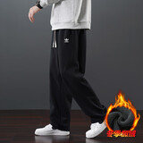 三叶草贝壳头2025加绒运动休闲裤男士秋冬新款百搭直筒卫裤宽松保暖长裤子 黑色 黑色加绒款 XL 建议120-140斤