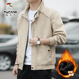 啄木鸟外套男士夹克春秋季新款商务休闲风工装茄克衫免烫抗皱立领上衣服 2110#卡其 加绒 L (建议100-115斤)