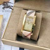 博柏利（BURBERRY）支持鉴定/真皮手表女士手表小方女表米色腕表BU9509生日礼物限量 25mm大表盘/BU9407格子纹皮带间金