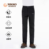 日高（NIKKO）户外加绒软壳裤长裤防风防水登山裤 秋冬加厚摇粒绒保暖休闲裤 黑色【男款】(送腰带) M