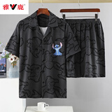 雅鹿夏季男睡衣短袖短袖薄款学生卡通加大码青少年男士男式家居服套装 8804男 XL (125-150)斤