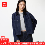 优衣库女装休闲拉链短茄克/外套巴恩风翻领时尚夹克 新款479208 69 藏青色(深牛仔色) M /160/84A