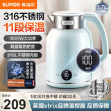 苏泊尔（SUPOR） 电水壶家用 电热水壶 双层防烫热水壶 全钢无缝内胆烧水壶 1.7L SW-17T20A