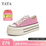 他她（TATA）经典厚底帆布鞋女鞋子休闲板鞋小白鞋春新款WP801AM5 玫粉 36